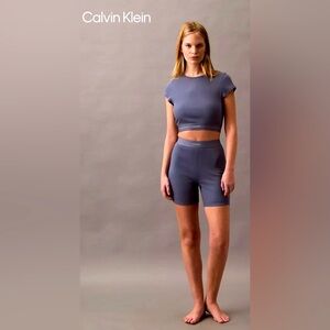 Calvin Klein Cotton Stretch Rib Cropped Tee +Bike Shorts. Small.